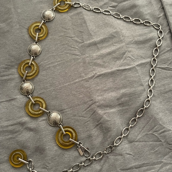 Chico’s silver medal & yellow lucite chain link belt - Picture 2 of 7
